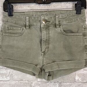 American Eagle Army Olive Green hi-rise Jean Shortie shorts